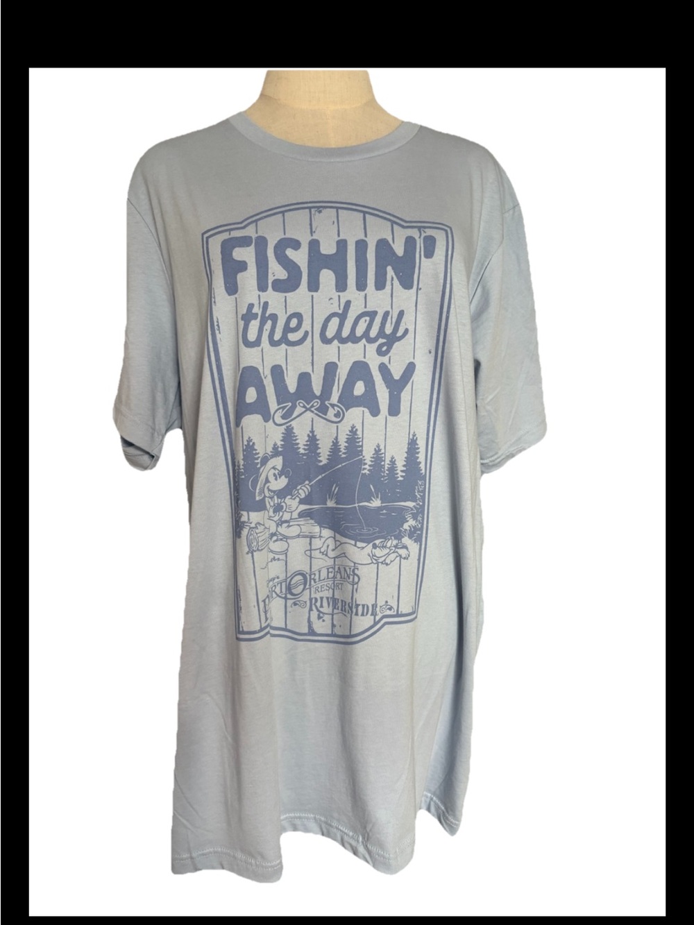 Disney Men’s xL Blue Mickey Mouse Fishin  The day Away T-shirt Gone Fishing,